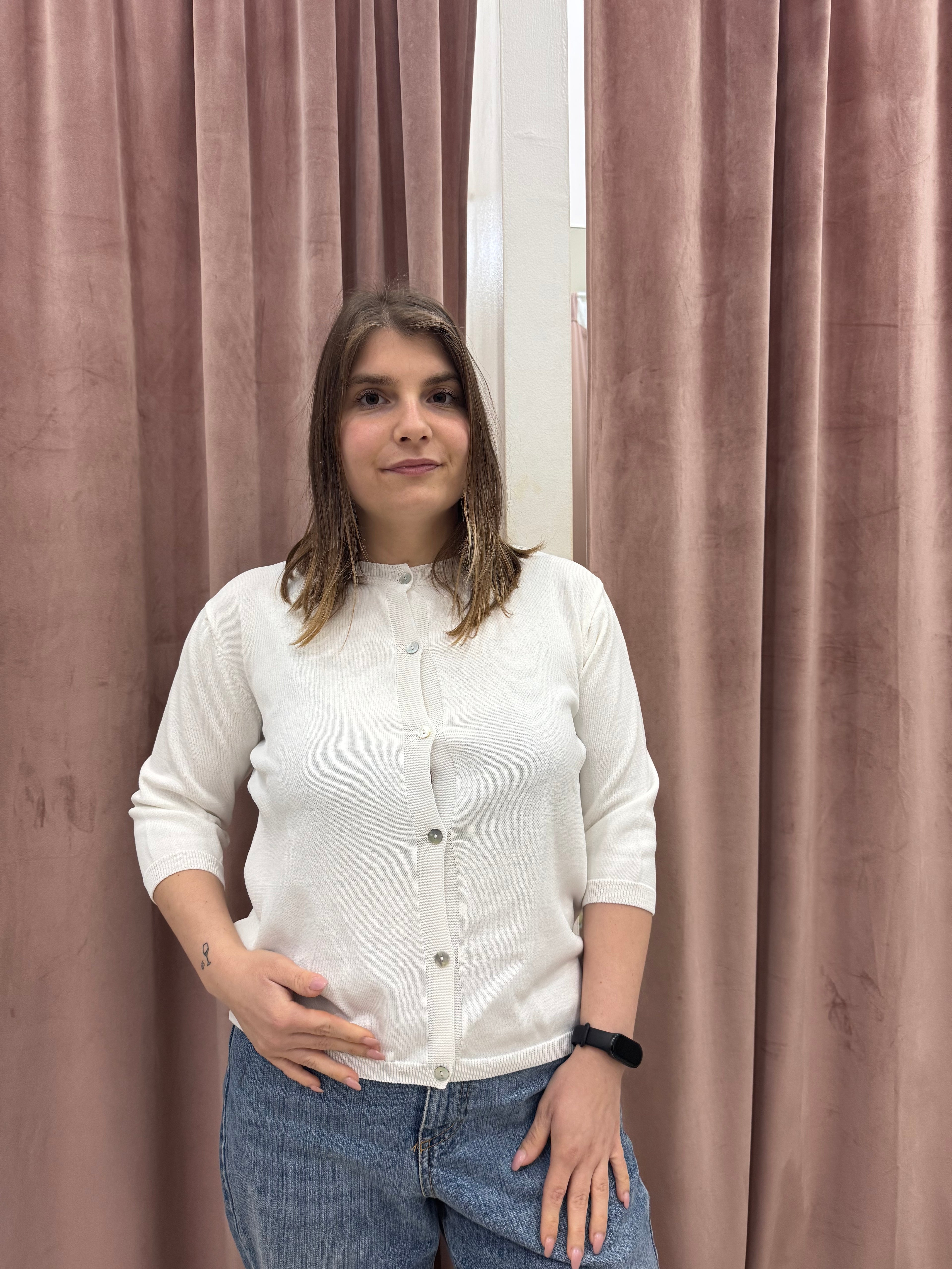 Cardigan bianco tre/4