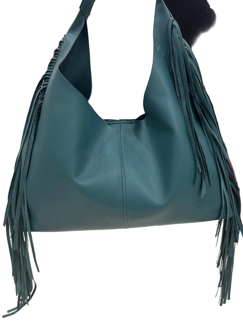 Borsa in ecopelle Operà con frange ottanio