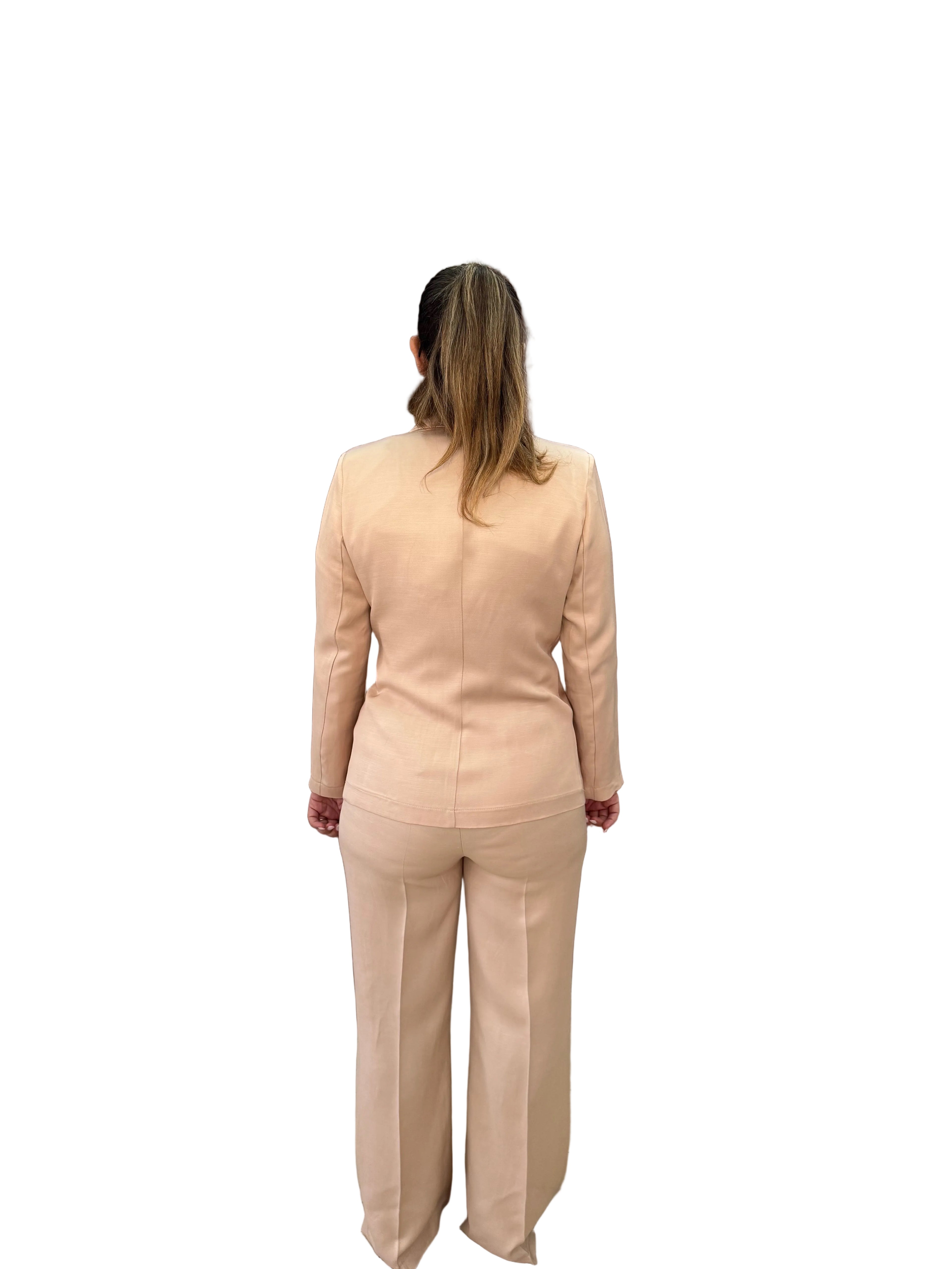 Tailleur sand doppio petto con pantapalazzo