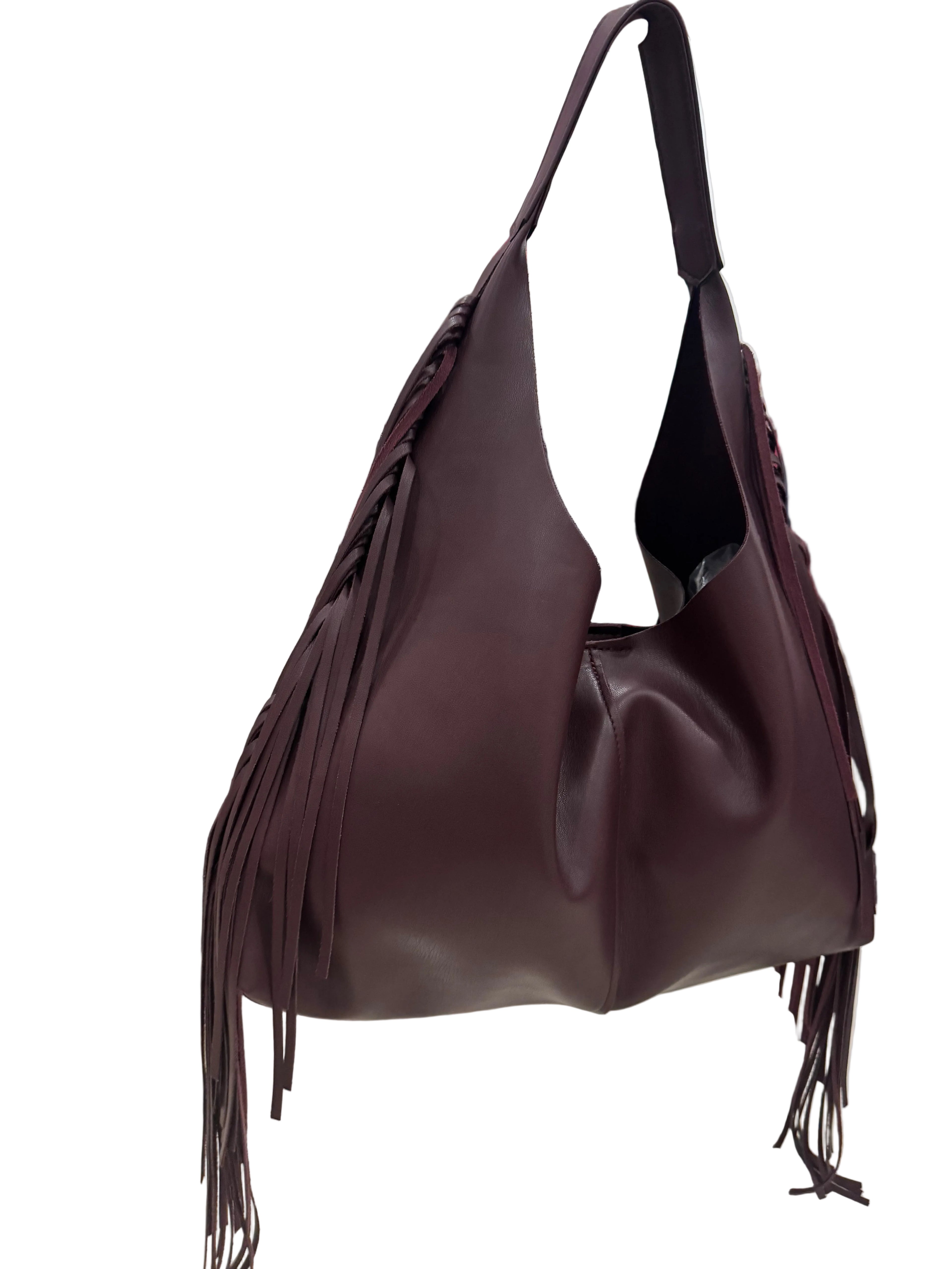 Borsa ecopelle Operà con frange vinaccio