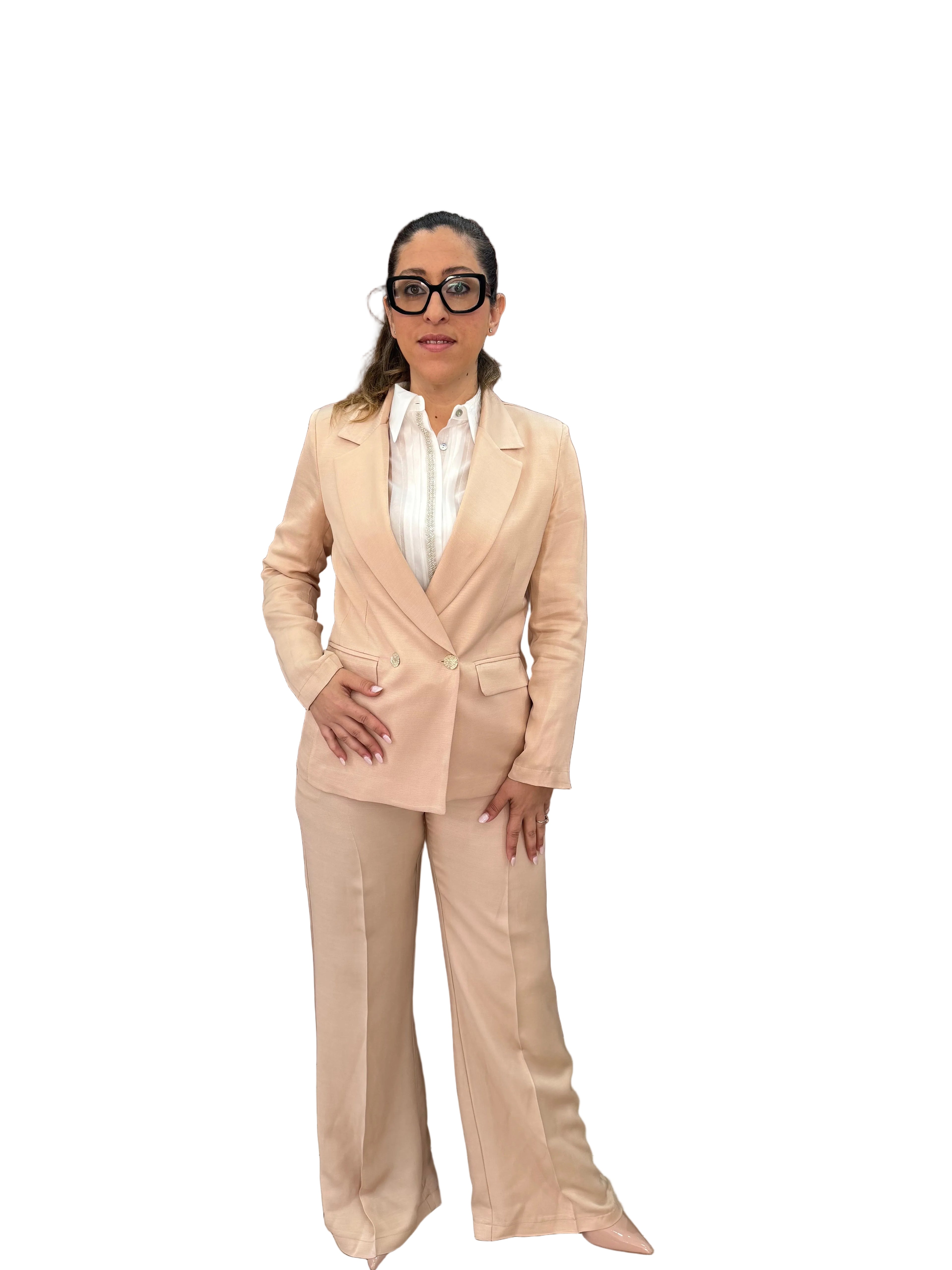 Tailleur sand doppio petto con pantapalazzo