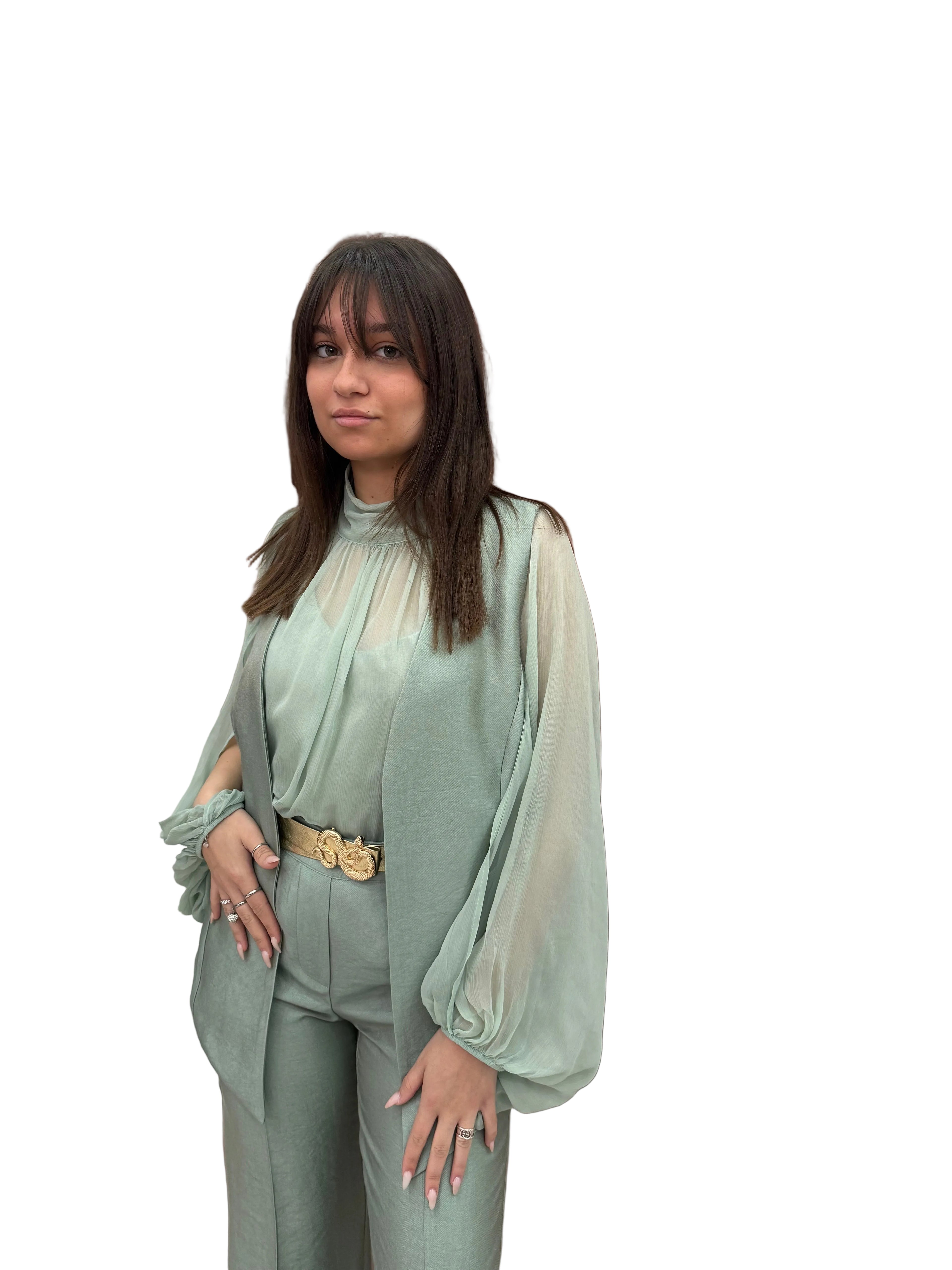 Completo gilet verde salvia