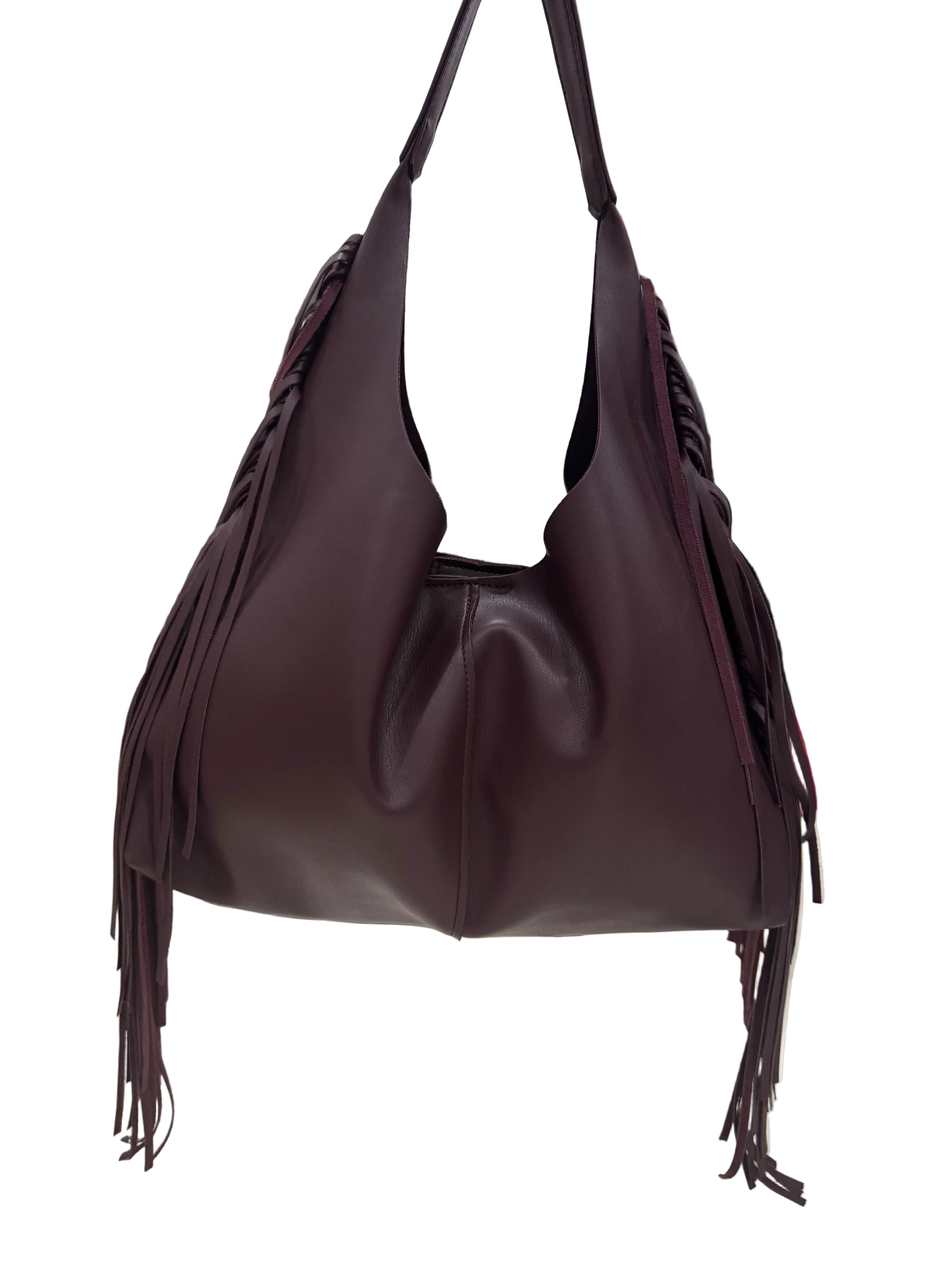 Borsa ecopelle Operà con frange vinaccio