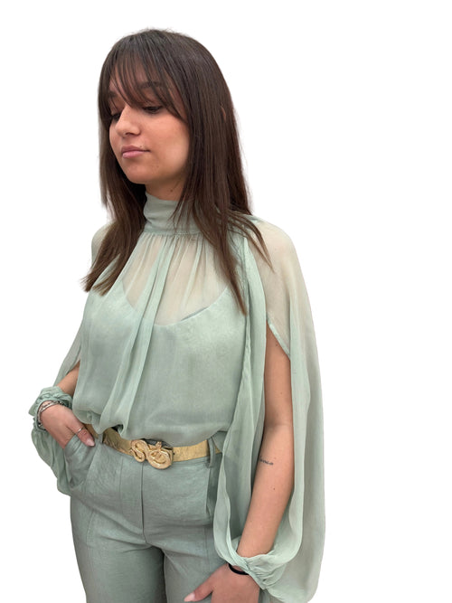 Camicia maniche aperte chiffon verde salvia